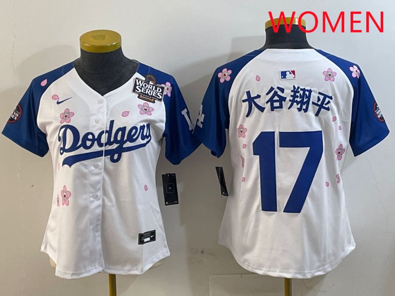 Women Los Angeles Dodgers 17 Ohtani White Blue Sakura Edition 2025 Nike MLB Jersey style 16